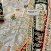 Embroidered Silk Kaftan Style Unstitched Suit for Women - Ivory Cream with Multicolor Border - view 5