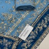 Luxury Embroidered Chiffon 3-Piece Unstitched Suit for Women - Sky Blue - view 6