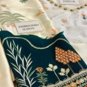 Embroidered Silk Kaftan Style Unstitched Suit for Women - Ivory Cream with Multicolor Border - view 6
