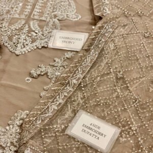 Heavily Embroidered Chiffon 3-Piece Unstitched Suit for Women - Beige Gold - view 2