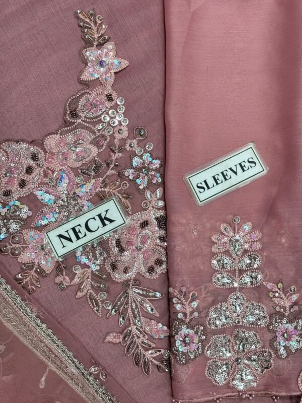 Embroidered Chiffon 3-Piece Unstitched Suit for Women - Rose Pink - view 2