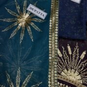 Embroidered Chiffon Maxi Dress Fabric Set for Women - Navy Blue - view 7