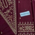Embroidered Festive 3-Piece Unstitched Suit for Women - Burgundy Maroon - view 5
