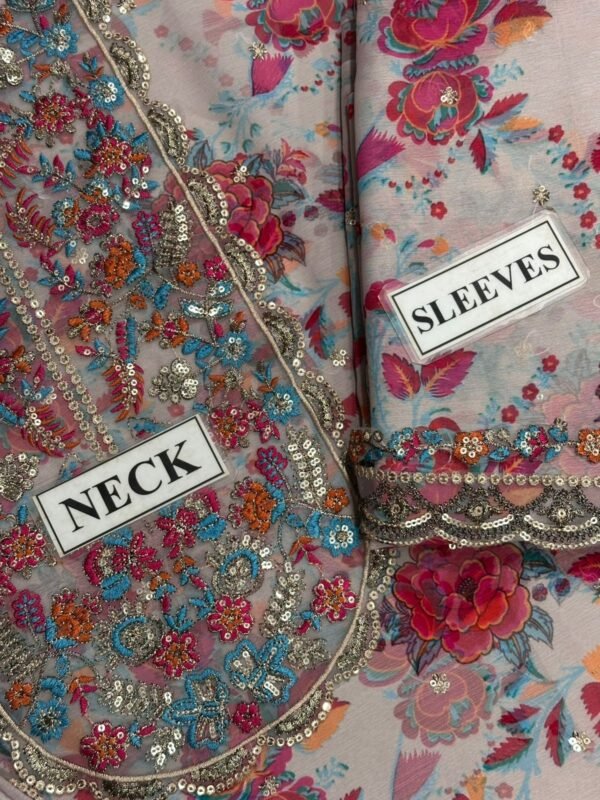 Floral Printed Embroidered Chiffon 3-Piece Unstitched Suit for Women - Multicolor - view 3