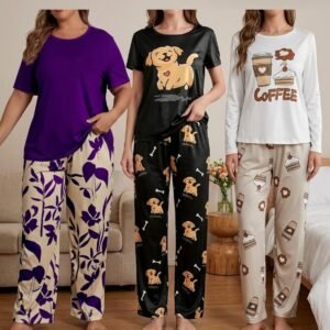Pack Of 3 Ladies Printed Nightwear Set - Best Price in Pakistan