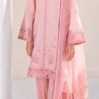 Embroidered Cotton 3-Piece Unstitched Suit for Women - Soft Pink with Cutwork Daman - view 1