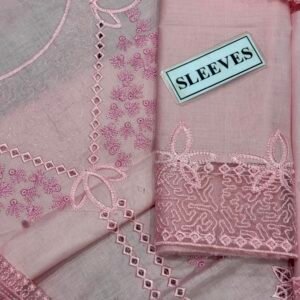 Embroidered Cotton 3-Piece Unstitched Suit for Women - Soft Pink with Cutwork Daman - view 2