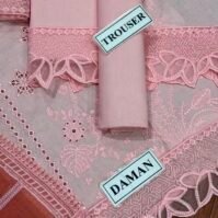 Embroidered Cotton 3-Piece Unstitched Suit for Women - Soft Pink with Cutwork Daman - view 4