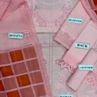 Embroidered Cotton 3-Piece Unstitched Suit for Women - Soft Pink with Cutwork Daman - view 3