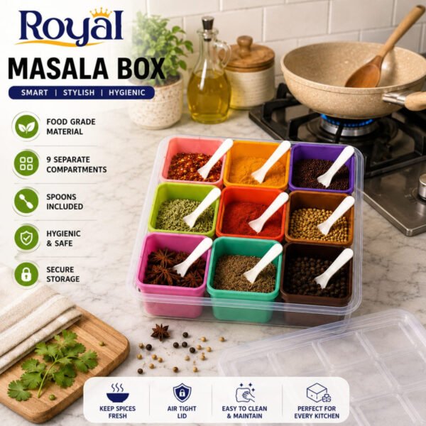 Plastic Royal Masala Box 9Pcs - High Quality