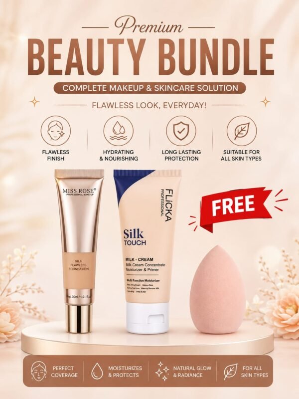 Premium Beauty Deal – Foundation, Moisturizer Primer & Blender Puff Set
