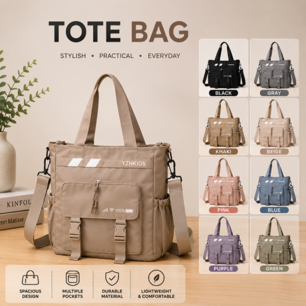 Deluxe minimalist product photography tote bag on a clean beige background with soft natural lighting luxury commercial
