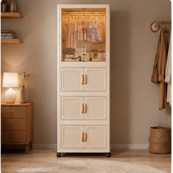 Deluxe Modular Plastic Wardrobe Foldable Clothes Storage Cabinet 4 Layer