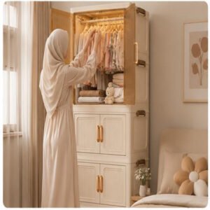 Deluxe Modular Plastic Wardrobe Foldable Clothes Storage Cabinet 4 Layer