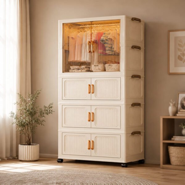 Deluxe Modular Plastic Wardrobe Foldable Clothes Storage Cabinet 4 Layer