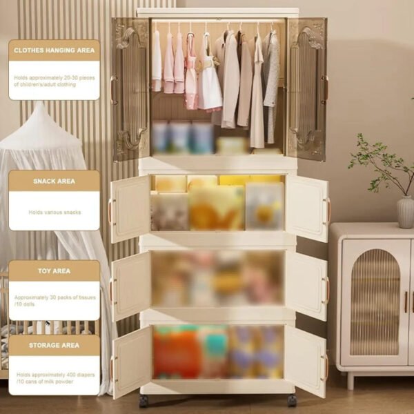 Deluxe Modular Plastic Wardrobe Foldable Clothes Storage Cabinet 4 Layer