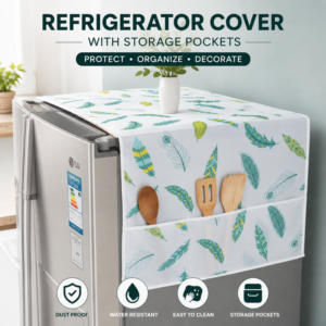Printed Fridge Dust Cover Waterproof Refrigerator Dustproof Cover with 6 Pocket Household Freezer Premium quality