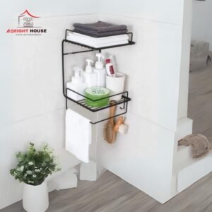 Pure Metal Stainless Metal Bathroom Corner Shelf with Towel Hanger - for Home Use