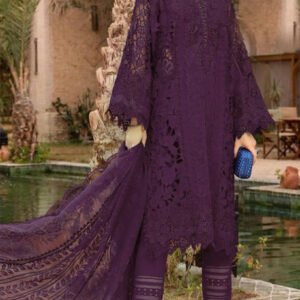 Chikankari 3D Work Embroidered 3-Piece Unstitched Suit for Women - Deep Purple - view 1