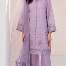 Embroidered Cotton 3-Piece Unstitched Suit for Women - Lilac with Cutwork Daman - view 1