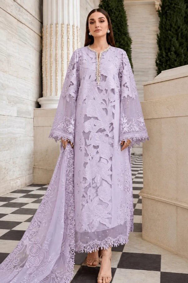 Laser Cut Work Embroidered Chiffon 3-Piece Unstitched Suit for Women - Luxury - view 1