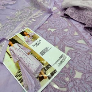 Laser Cut Work Embroidered Chiffon 3-Piece Unstitched Suit for Women - Luxury - view 2