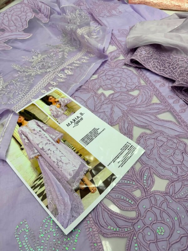 Laser Cut Work Embroidered Chiffon 3-Piece Unstitched Suit for Women - Luxury - view 2