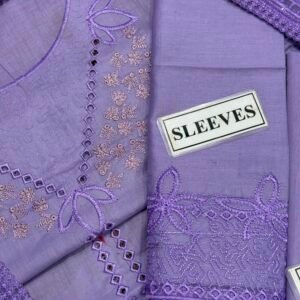Embroidered Cotton 3-Piece Unstitched Suit for Women - Lilac with Cutwork Daman - view 2