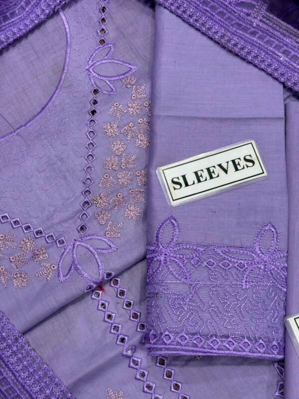 Embroidered Cotton 3-Piece Unstitched Suit for Women - Lilac with Cutwork Daman - view 2