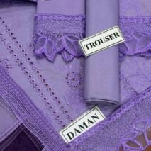 Embroidered Cotton 3-Piece Unstitched Suit for Women - Lilac with Cutwork Daman - view 4
