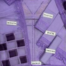Embroidered Cotton 3-Piece Unstitched Suit for Women - Lilac with Cutwork Daman - view 3