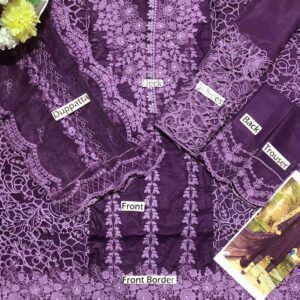 Chikankari 3D Work Embroidered 3-Piece Unstitched Suit for Women - Deep Purple - view 2