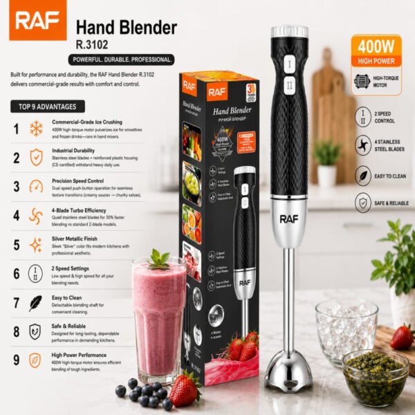 R3102 Hand Blender 400W 4 Blade Stainless Steel Immersion Blender R3102 400W Hand Blender 4 Blade Stainless Steel - Onli