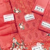 Chikankari Embroidered Cotton 3-Piece Unstitched Suit for Women - Rust Red with Chiffon Dupatta - view 2