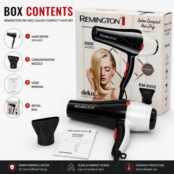 RM 6002 Salon Compact Hair Dryer 5000W Advanced Quick Drying Hair Dryer Hot Cool Air Lightweight Hair Styling Tool