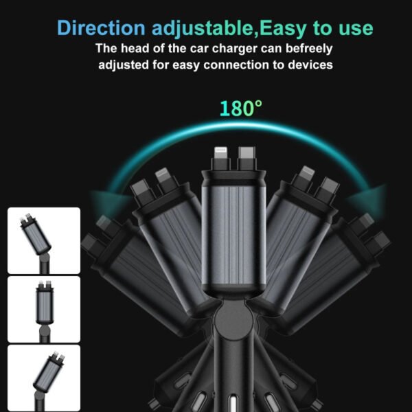 Retractable Car Charger with Starlight 4 in 1 Quick Charging
