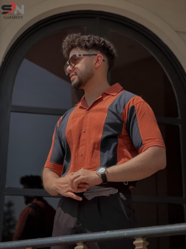 Rust Orange Panel Polo Top For Mens & Boys - for Daily Wear