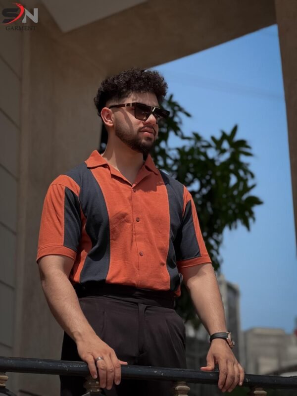 Rust Orange Panel Polo Top For Mens & Boys - for Daily Wear