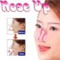Nose shaper clip worn on nose with before and after view