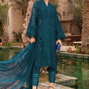 Chikankari 3D Work Embroidered 3-Piece Unstitched Suit for Women - Zinc Teal - view 1