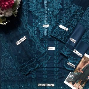 Chikankari 3D Work Embroidered 3-Piece Unstitched Suit for Women - Zinc Teal - view 2