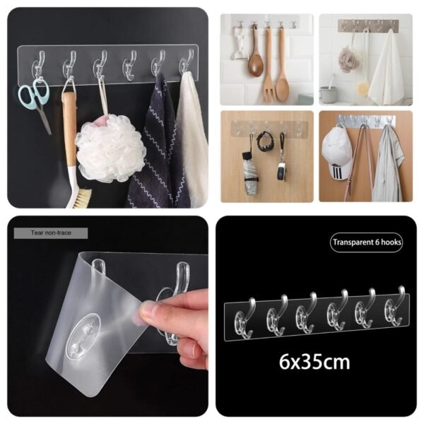 Self-adhesive Transparent 6 Hook Patti - for Home Use