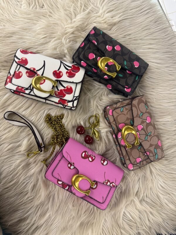 Cherry Print Mini Crossbody Bag with Charm
