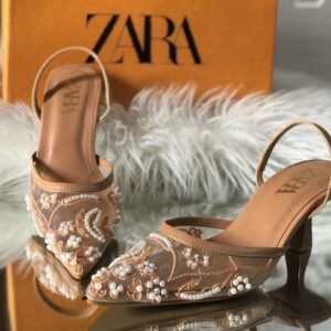 Women's Embroidered Slingback Heels - Floral Mesh Party Heels - photo 1