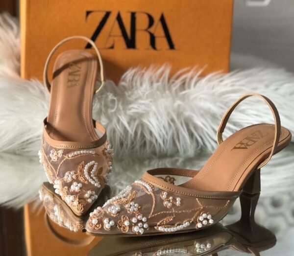 Women's Embroidered Slingback Heels - Floral Mesh Party Heels - photo 1