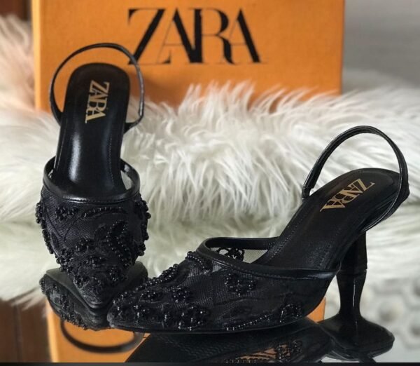 Women's Embroidered Slingback Heels - Floral Mesh Party Heels - photo 2
