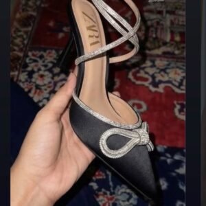 Women's Rhinestone Bow Heels - Crystal Strap Pointed Heels - photo 1
