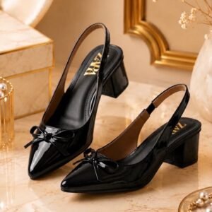 Women's Bow Slingback Block Heels - Patent Pointed Toe Heels - photo 1