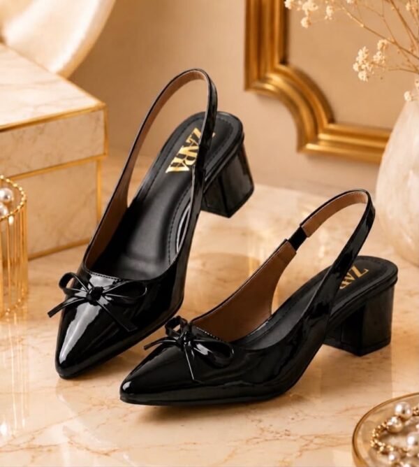 Women's Bow Slingback Block Heels - Patent Pointed Toe Heels - photo 1