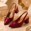 Women's Bow Slingback Block Heels - Patent Pointed Toe Heels - photo 2
